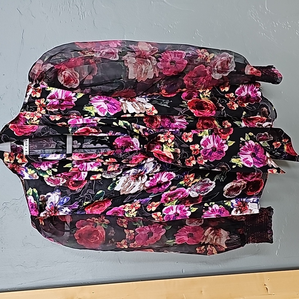 Alice + Olivia Brentley Floral Tie Neck Blouse COLOR Midnight Rose